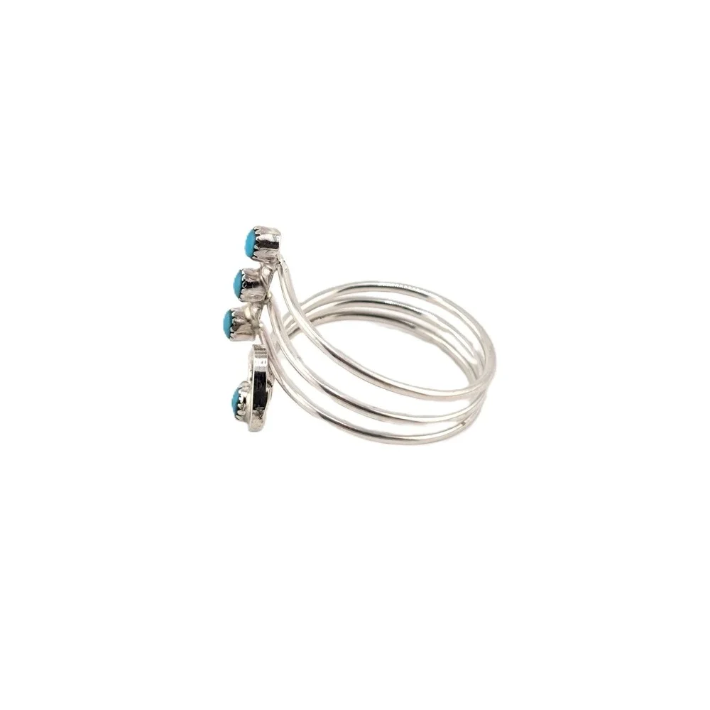 Navajo Turquoise Multi Band Bypass Ring, Sterling Silver Sz 6.5US